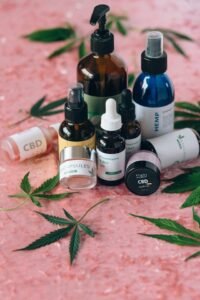 different bottles with CBD oil